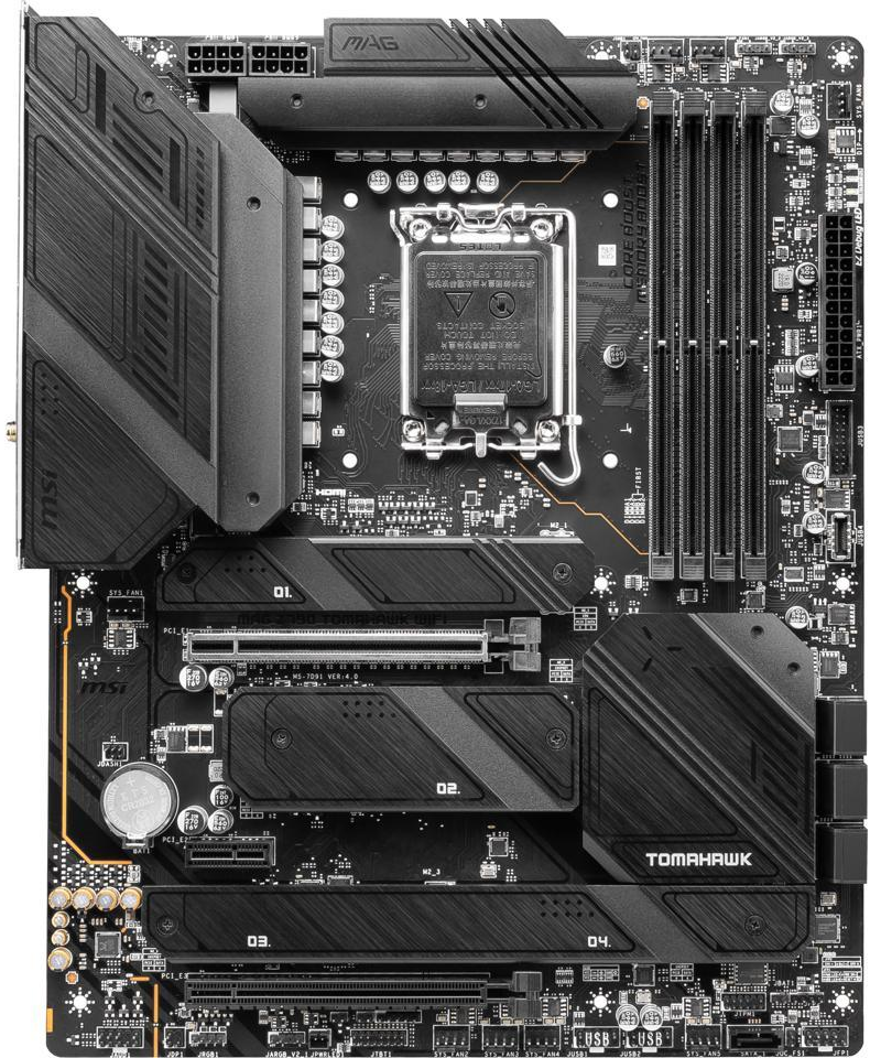 Top view of motherboard, showing labeled NVMe slot covers